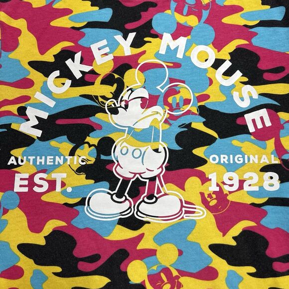 Disney Parks Mickey Mouse Camo Shirt Women Size Small Ringer All Over Mickey - Picture 2 of 7